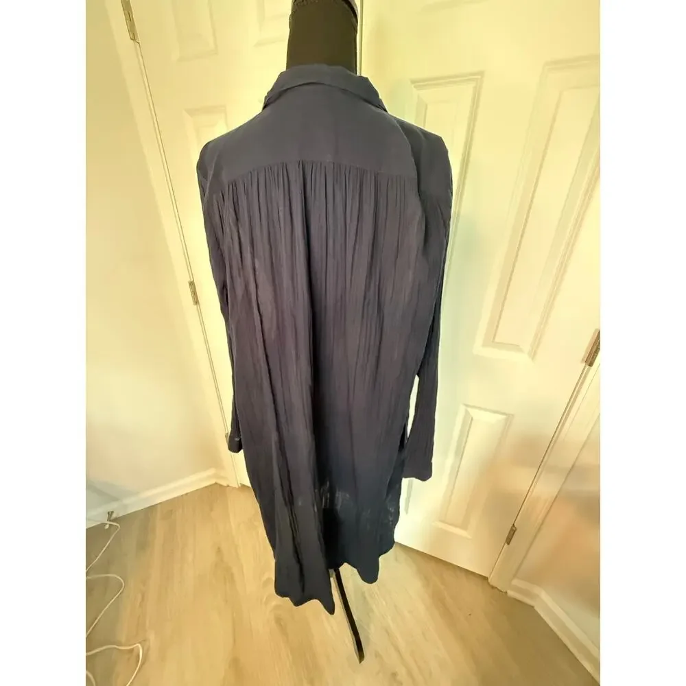 J.Jill Navy Gauze Button Front Cover Up Tunic Dress Size Large Lightweight